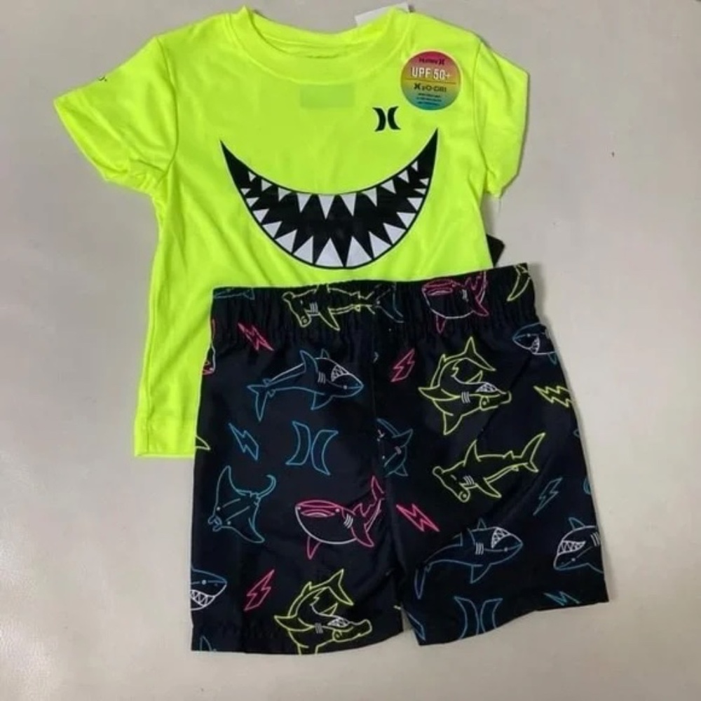 Hurley shark neon shorts top UPF 50+ active performance set 8002 - Picture 4 of 5